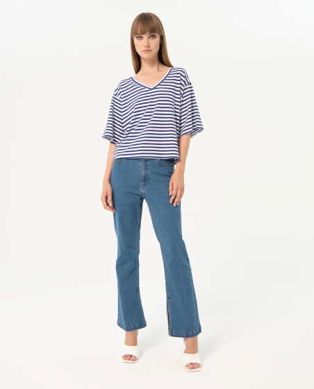 CAMISETA PICO RAYAS MANGA CORTA 524FUSA012 SURKANA