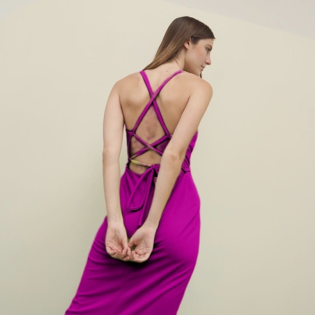 VESTIDO LARGO CON ABERTURA LISO CRUZADO EN LA ESPALDA 2471