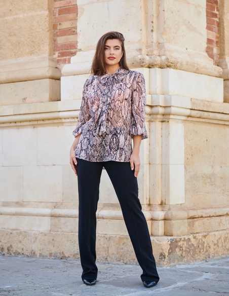 BLUSA ANIMAL PRINT MANGA LARGA LAZO DE GASA 6401
