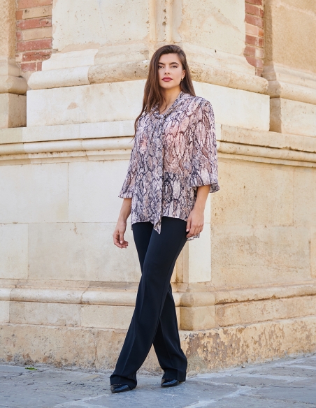 BLUSA ANIMAL PRINT MANGA LARGA LAZO DE GASA 6401