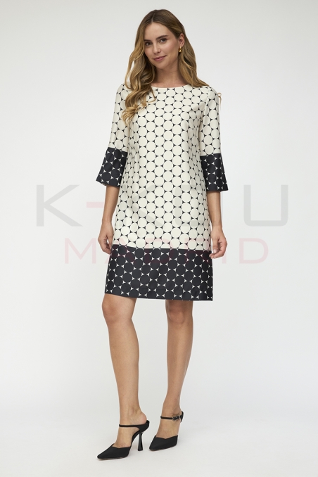 VESTIDO MANGA FRANCESA CIRCULOS EVASE K-KOU 30606AZUFRE