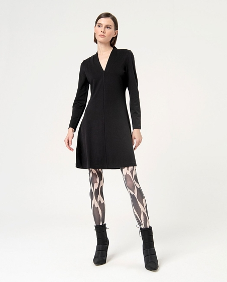 VESTIDO LISO NEGRO DE PICO MANGA LARGA SURKANA 554NERA711