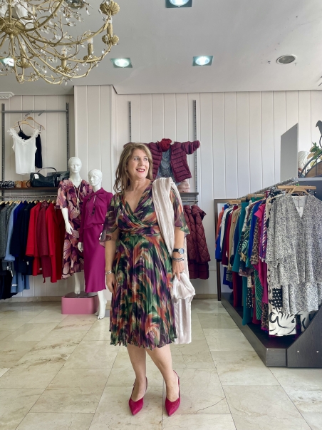 VESTIDO GASA PLISADO ESTAMPADO ELIESTAMP LAMUSA