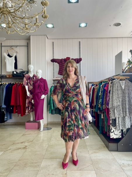 VESTIDO GASA PLISADO ESTAMPADO ELIESTAMP LAMUSA