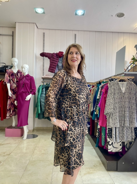 VESTIDO COM MANGA CAPAS ANIMAL PRINT LAMUSA