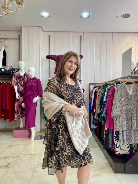 VESTIDO COM MANGA CAPAS ANIMAL PRINT LAMUSA