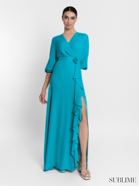 VESTIDO LARGO LOISO MANGA LARGA VOLANTE MONCHO HEREDIA 50459