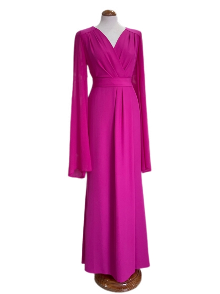 VESTIDO LARGO LISO MANGAS CAPA GASA 2541