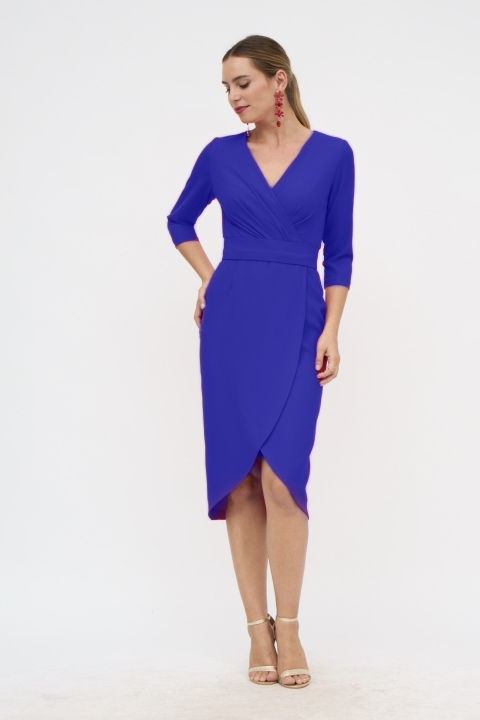 VESTIDO LISO MIDI CRUZADO MANGA FRANCESA GIANE