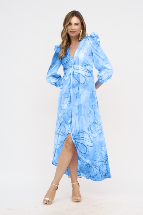 VESTIDO CON MANGA MIDI ESTAMPADO FALDA DOBLE RIVA