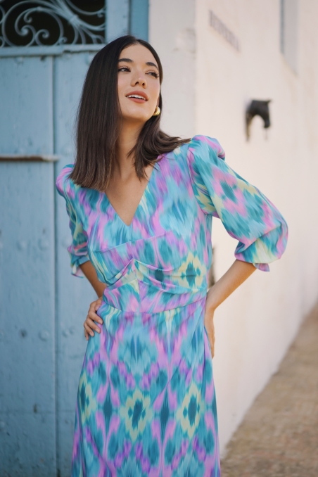 VESTIDO MIDI MANGA FRANCESA DRAPEADO 625035