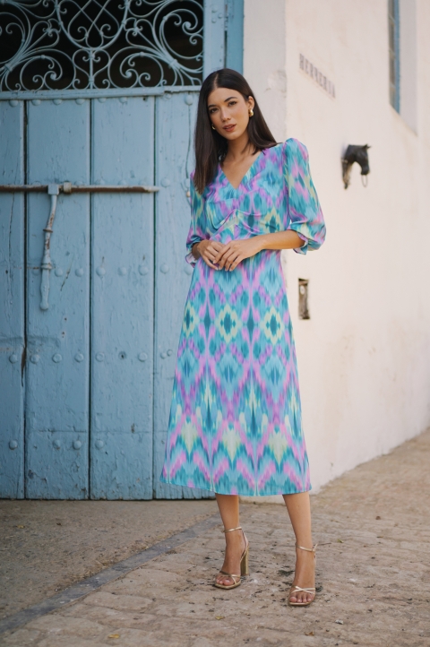 VESTIDO MIDI MANGA FRANCESA DRAPEADO 625035 2
