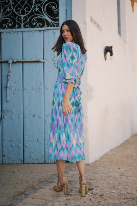 VESTIDO MIDI MANGA FRANCESA DRAPEADO 625035