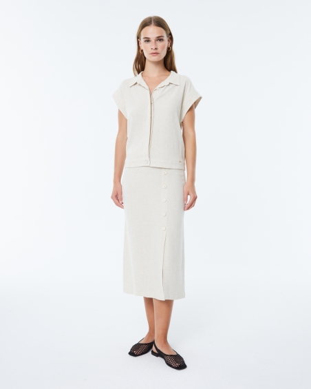 FALDA LINO BOTONES MIDI PAZ TORRAS 10348
