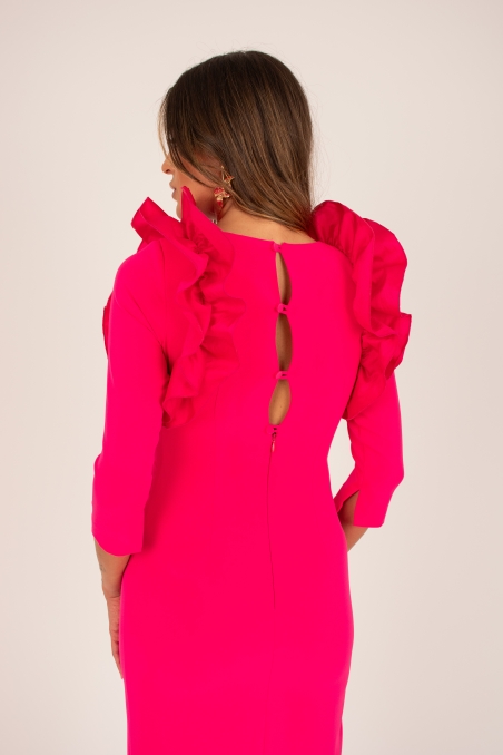 VESTIDO MIDI RECTO MANGA FRANCESA VOLANTES 8436