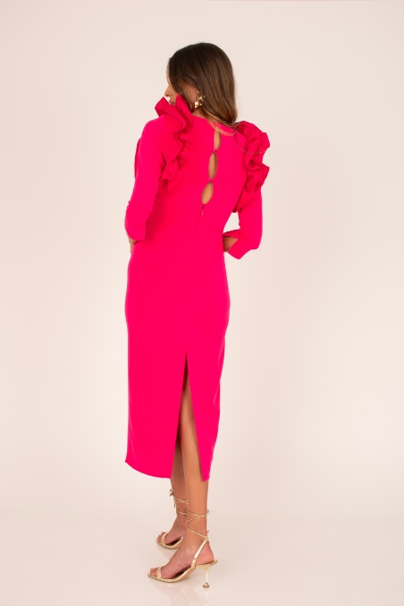 VESTIDO MIDI RECTO MANGA FRANCESA VOLANTES 8436