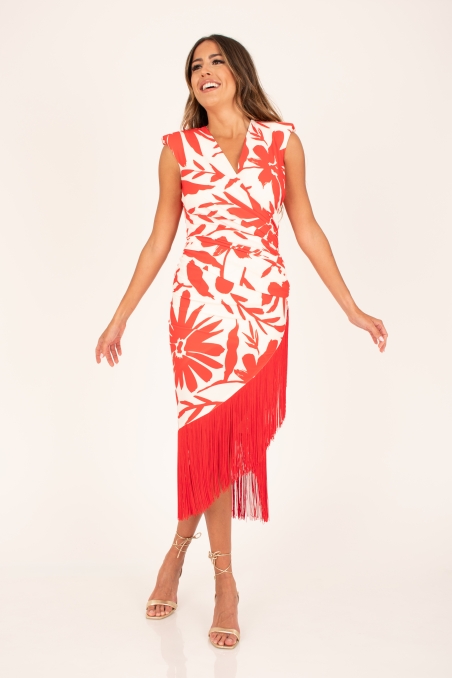 VESTIDO MIDI ESTAMPADO FLECOS 8468