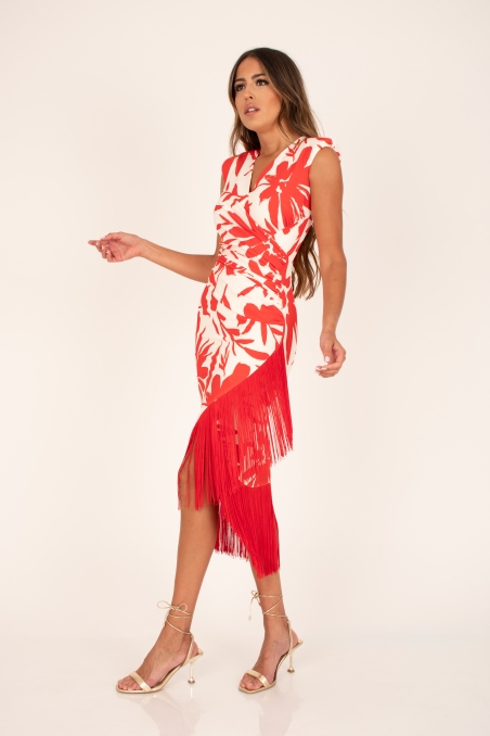 VESTIDO MIDI ESTAMPADO FLECOS 8468