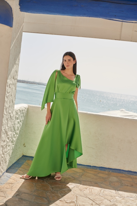 VESTIDO LARGO ASIMETRICO LISO RASO 2532