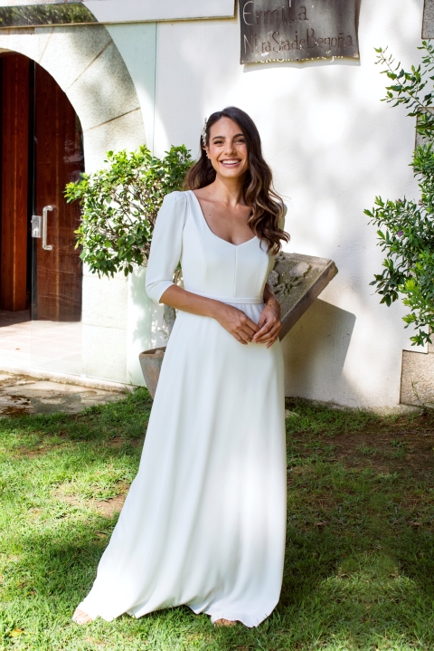 VESTIDO LARGOBLANCO MANGA FRANCESA NOVIA 4109