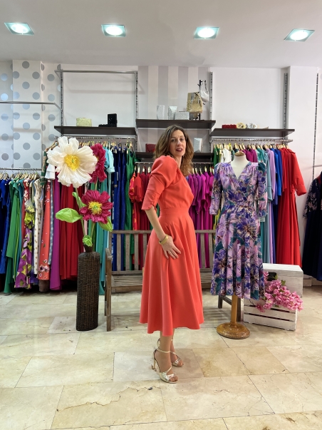 VESTIDO VUELO LISO MIDI MANGA MARTA EN BRASIL L120