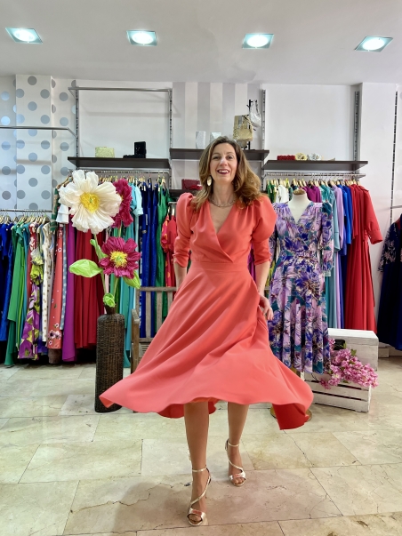 VESTIDO VUELO LISO MIDI MANGA MARTA EN BRASIL L120