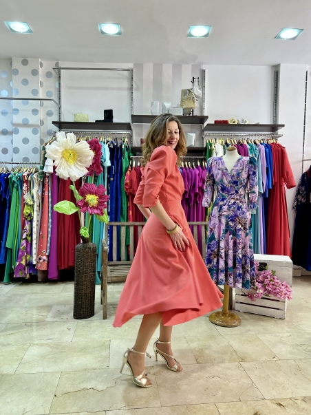 VESTIDO VUELO LISO MIDI MANGA MARTA EN BRASIL L120