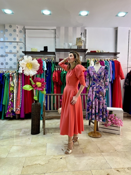 VESTIDO VUELO LISO MIDI MANGA MARTA EN BRASIL L120