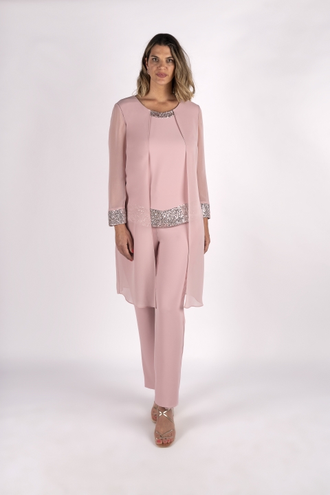 CONJUNTO PANTALON ABRIGO LENTEJUELAS EVASSE 29005