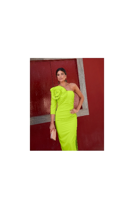 VESTIDO MIDI RECTO UNA MANGA DRAPEADO MARTA EN BRASIL L111